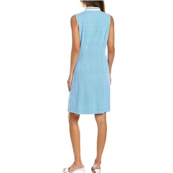 J. Mclaughlin Ginny Dress Blue White Geometric Crochet V Neck Trim Size M - Picture 5 of 7